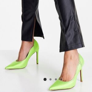 ASOS DESIGN EMBELLISHED LIME GREEN HEELS GREEN PUMPS SIZE 7 (FITS MORE LIKE 8)
